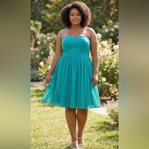 Guess Strapless Teal Chiffon Fit-and-Flare Dress Size 14